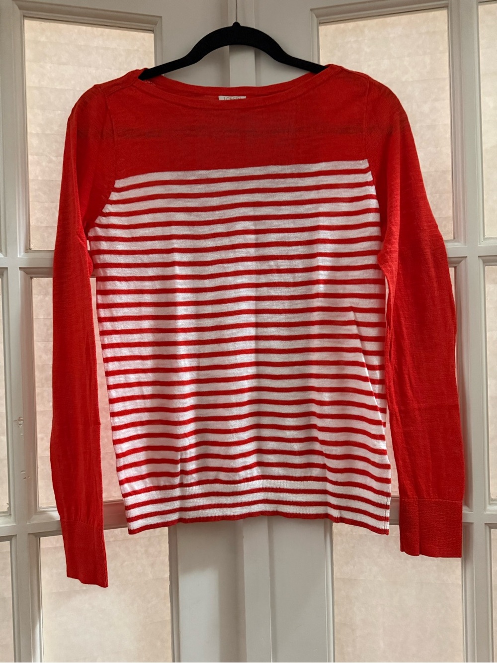 J. Crew Red and White Striped Boatneck Sweater